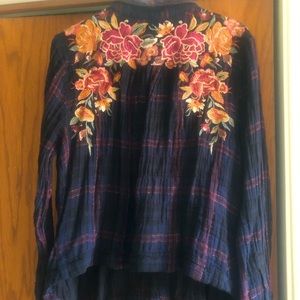 Johnny Was Workshop embroidered flannel shirt M NWT